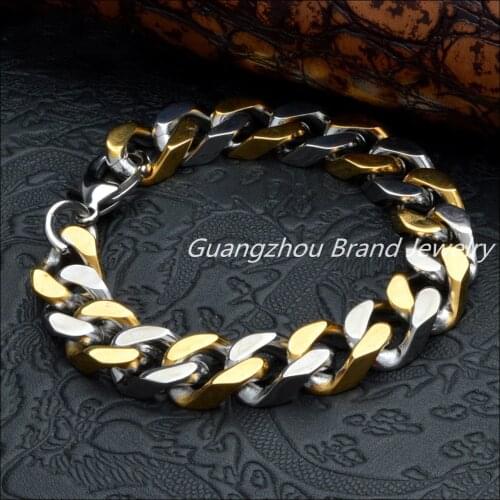 8.66"*14mm Top Design 316L Stainless Steel Silver Gold color Curb Cuban Chain Mens Boys Bracelet Bangle Punk Jewelry New Gift
