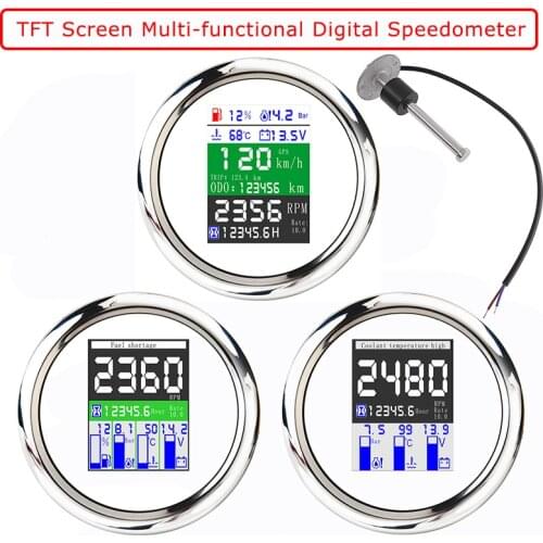 85mm TFT Screen Multi-Functional Gauge Digital Meter GPS Speedometer Water Temp Fuel Level Sensor Oil Pressure 0-10Bar Alarm