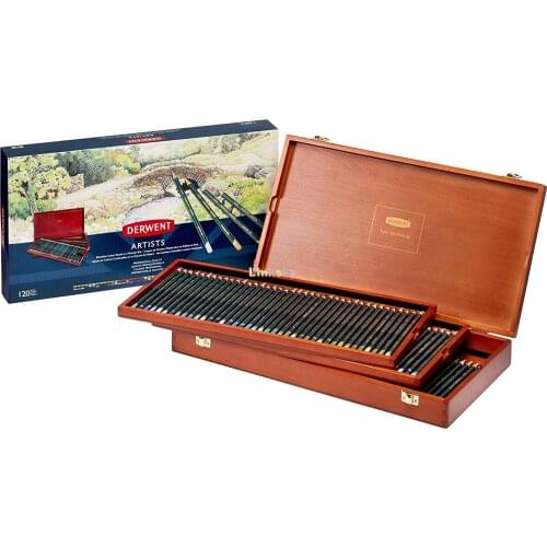 Lapis Permanente Derwent Artists 120 Cores Madeira, Derwent Artists Colored Pencils, 4mm Core, Wooden Box, 120 Count (32098)