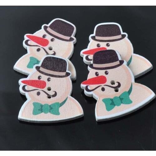 Wood Button Snowman Shaped Sewing Craft Accessories for Christmas Decoration 50pcs 35x30mm MT0311
