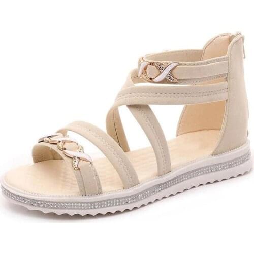 Women Rome Sandals 2019 Summer Flat Shoes Woman Gladiator Style Fashion Platform Sandal Back Zipper Female Student Footwear