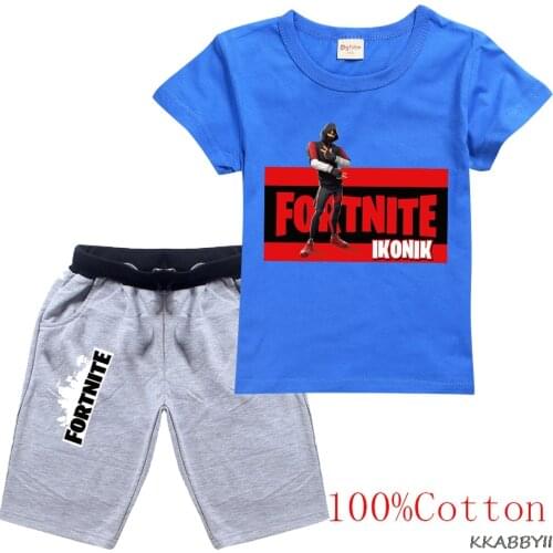 New Game Fortnites Boys Girls T Shirt+shorts 2pcs sets Summer cotton Kids Tops Cartoon Tees Children clothing Suit
