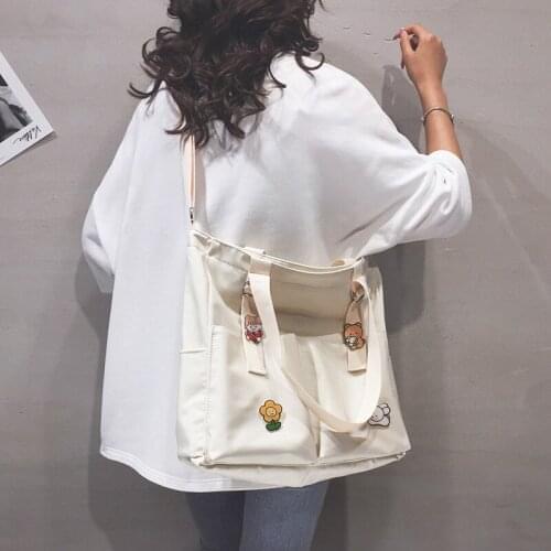 Canvas Capacity Women Shoulder Bag Big Pocket Cotton Tote Shopper Bag Eco Reusable Shopping Bag Handbag Cloth Messenger Bag