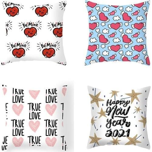 Valentines Day Pillowcase Romantic Heart Love Printed Peachskin Pillow Cover For Bedroom/Living Room 2021Decoration 45*45cm 1pc