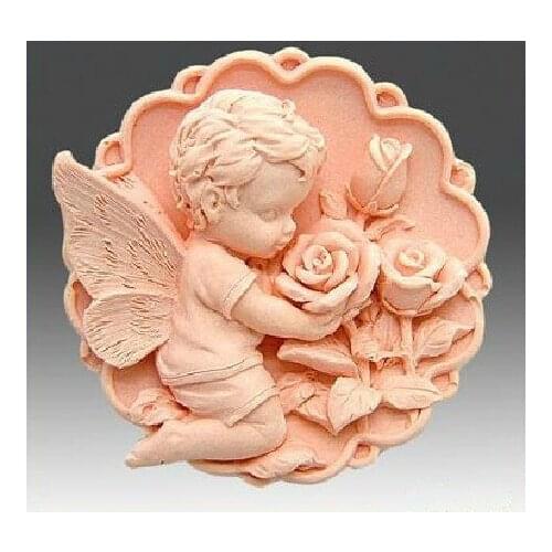 Round Soap Silicone Molds for soap making handmade Angel Craft 3d Flower Chocolate Cake mold