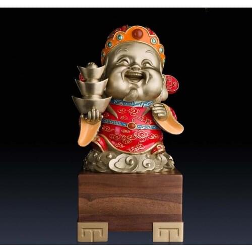 TOP Collection High grade Home Company Career Success luck wealth God Talisman Recruit money CAISHEN handmade color brass statue