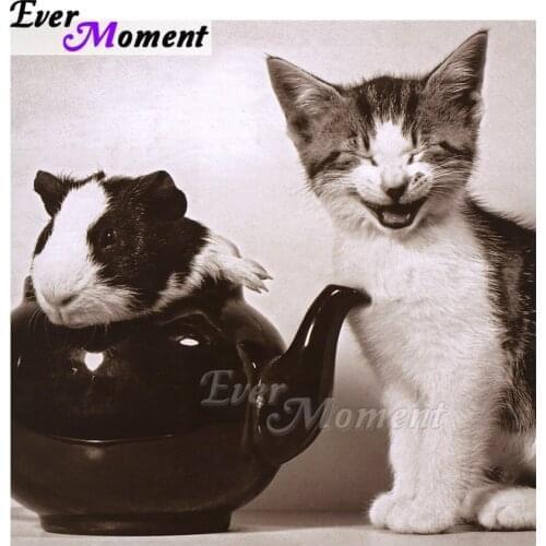 Ever Moment Diamond Painting Picture Of Rhinestone Mosaic Cat Mouse Decoration For Home Diamond Embroidery Decor ASF1586