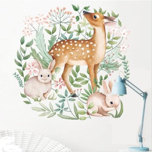 Nordic Wall Sticker Deer rabbit Garland stickers Living Room Wall Decor Bedroom Decor Painting Sticker Room Decor Home Decor