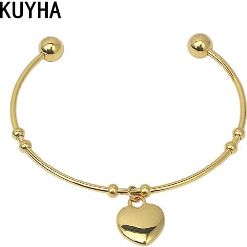 Bangles Design Stainless Steel Yellow Gold Bangle Bracelets Heart Charm Bracelets Women Laser Name Jewellery High Quality