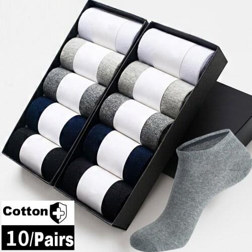 10 Pair High Qualisty Men Ankle Socks Summer Cotton Black White Business Leisure Sports Sock For Mens Dress Gifts Sox Size44-48