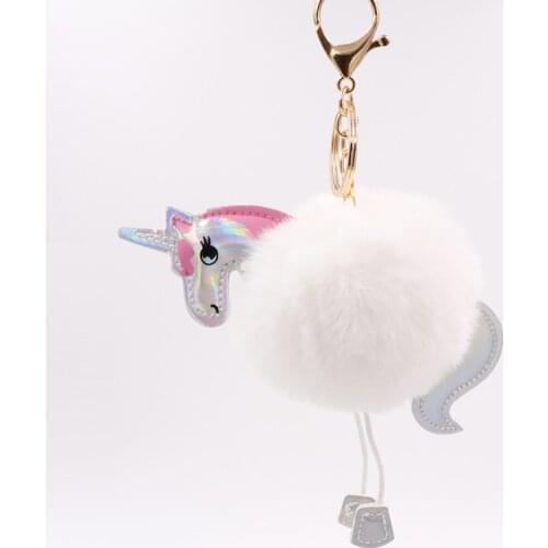 New Pompom Unicorn Keychain Rabbit Fur Ball chaining toys Girls Bag Car buckle Plush Keychains