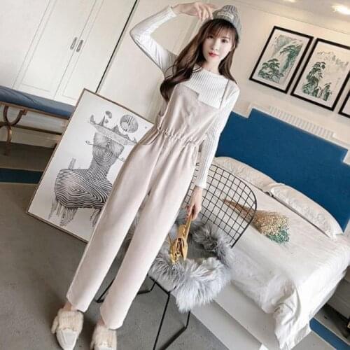New corduroy bib suit retro autumn fashion western style wild spring overalls wide leg pants two women tide