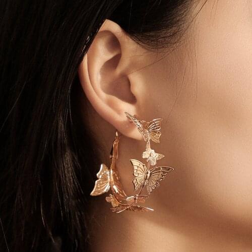 Exaggeration 3D Butterfly Metal Hoop Earrings for Women Personality Big Hoop Earrings Party Jewelry Gifts