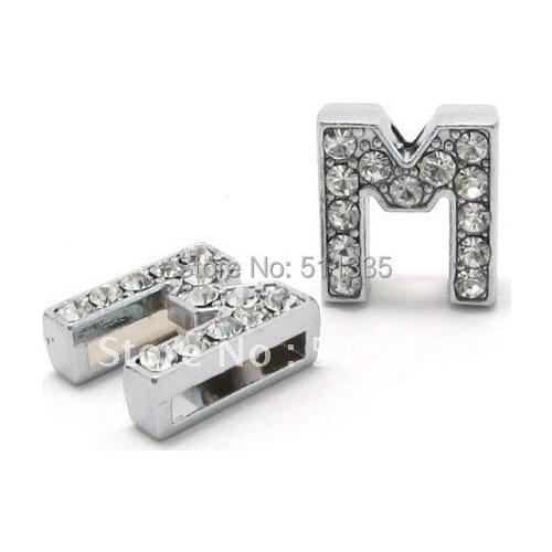 Wholesale Price ! 50PCS/lot 8mm M Rhinestone Slide Letter DIY Accessories For 8mm Leather Band