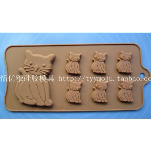 Wholesale/retail,free shipping, 7 hole cat silicone chocolate mold /jelly mould/ baking mold