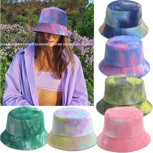 Korean Style Summer Double-faced Tie Dye Unisex Bucket Hat Sunscreen for Women Hat Outdoor Travel Cycling Caps Fishermen Hats