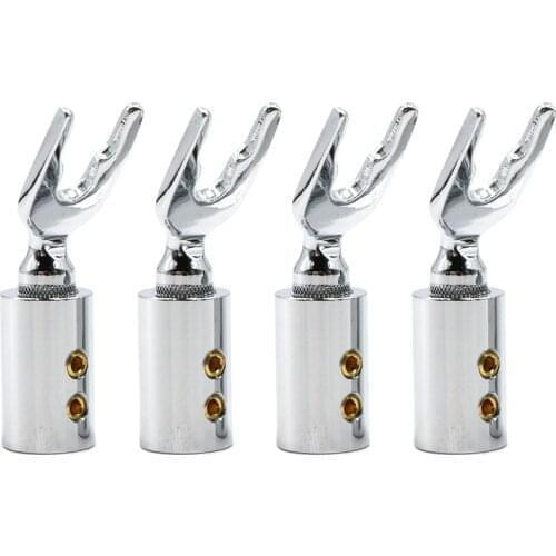 Pure red Copper Rhodium plated Power Connector fork, Y Spade terminal adapter,Screw Locking Spade Fork Banana Plug