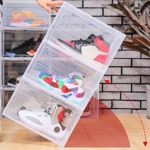 Plastic Shoe Box Magnetic Stackable Dustproof Shoes Storage Container Display Box Case Holder Organizer organizador de zapatos
