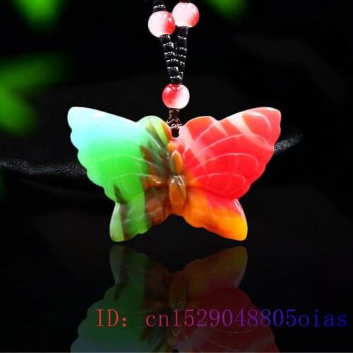 Color Jade Butterfly Pendant Charm Chinese Amulet Gifts Necklace Jadeite Women Carved Jewelry Natural Fashion