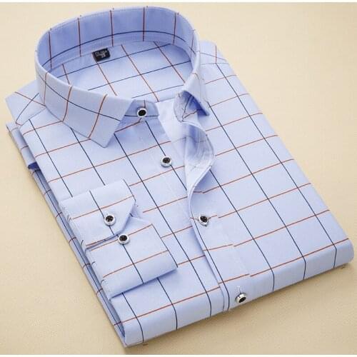 2020 New Men Fashion Casual Long Sleeve Printed Shirt Slim Fit Male Social Business Dress Shirt Comfortable Soft Plaid Shirt Men