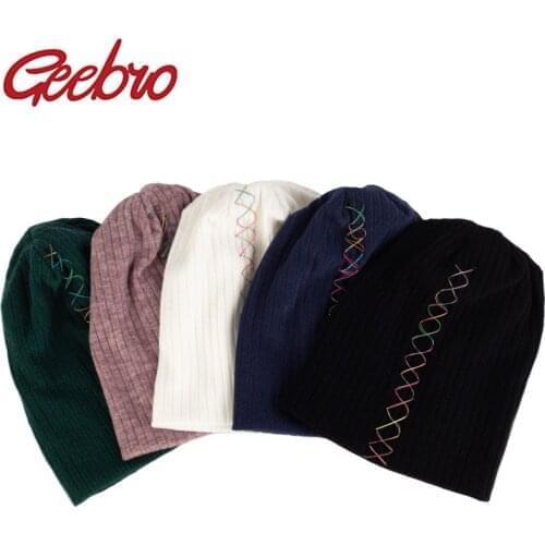 Geebro Fashion Ribbon Solid Color Ribbed Beanie Hat Spring Winter Autumn Cotton Skull Caps For Adults Woman Man Warm Beanies