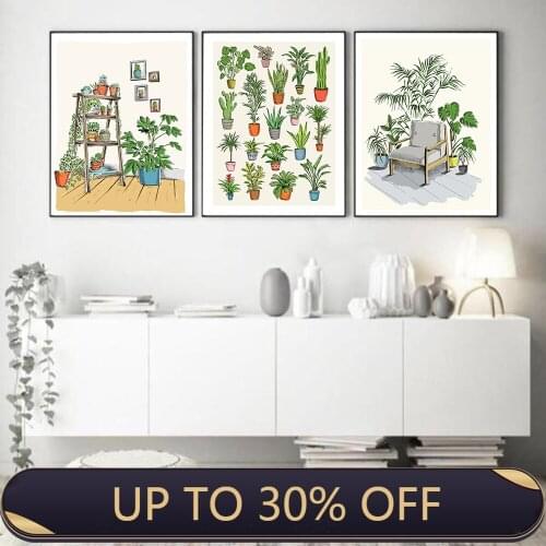 Modern Abstract Garden Plants Wall Art Canvas Painting Potted Plant Picture Posters and Prints Gallery Aisle Unique Home Decor