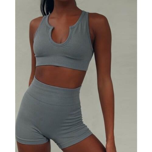 High Waist Tracksuit Women Two Piece Set Seamless Sports Workout Gym Clothes Fitness Women Sports Bra Ribbed Yoga Set Outfits