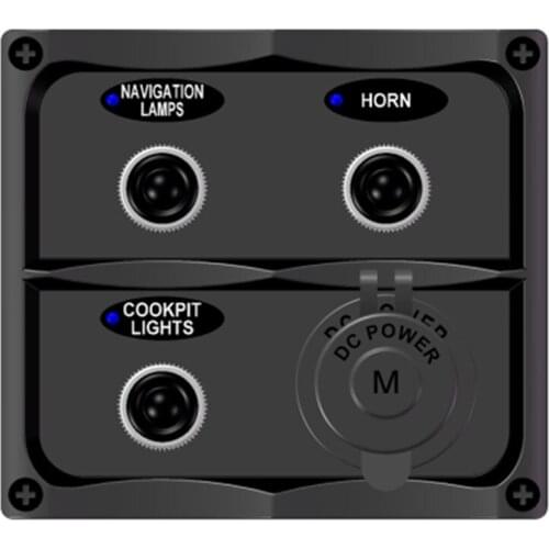 Marine Grade Boat 3 Way Toggle Switch Panel With Merit DIN/HELLA Power Socket 12-24V