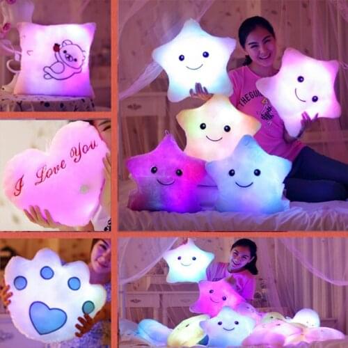 Luminous Pillow Gift For Kids Girlfriend Glowing Colorful Stars Led Light Toys Soft Stuffed Plush Cushion