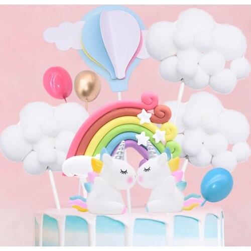 Unicorn Cake Topper Rainbow Cloud Ballon Cake Decoration Cupcake Topper Cake Flags for Birthday Unicorn Party Wedding Decoration