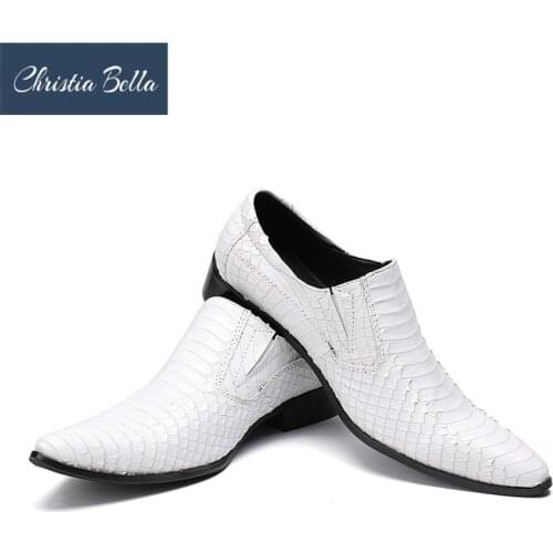 Christia Bella White Genuine Leather Man Shoes Crocodile Grain Man Formal Dress Business Party Wedding Shoes Point Toe Oxfords