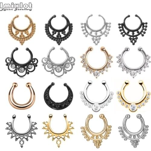 1Pc U-shape Fashion Crystal Nose Ring Hoop Fake Septum Piercing For Women Stainless Steel Nose Piercing Fake Body Jewelry