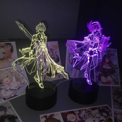 Genshin Impact Light Acrylic Figure Hutao Keqing Zhongli 3D Illusion Lamp Led Night Light for Home Anime Kids Gift Bedroom Decor