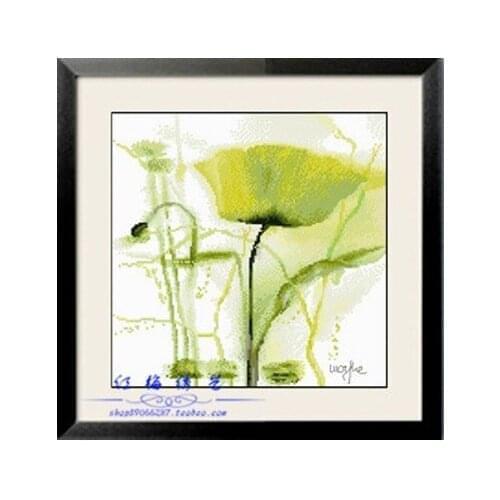 Embroidery 3 Pieces (1 lot=3 pieces) -- -- New Style Classical Green Wave Ink Flower Cross Stitch---5-15Business Days