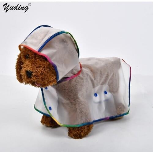 Yuding Transparent Dog Raincoat Plastic Rain Cover Lightweight Solid Waterproof Puppy Rain Coat With Adjustable Hat Brim