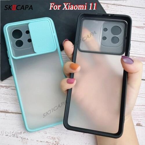 Slide Camera Lens Protection Phone Case For Xiaomi 11 Transparent Matte Soft Silicone Shockproof Back Cover For Mi 11 Case Funda