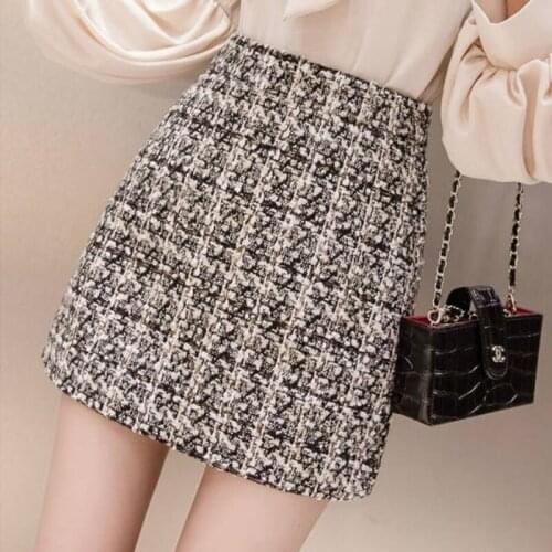 Skirt Women Plaid A-line High Waist Mini Skirt Womens Autumn Winter Retro Ladies Elegant Korean Style Leisure Trendy Female Y693