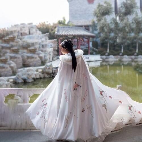 Female Hanfu Cloak Chinese Princess Dress Women Plush Woolen Collar Embroidery Shawl Carnival Costume Hanfu Cloak Dress SL4176