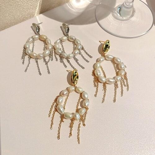 2021 New Korean Irregular Freshwater Pearl Tassel Dangle Earrings For Women Fashion Jewelry Party Vintage Pendientes Mujer