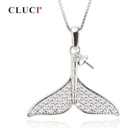 CLUCI Real Silver 925 Mermaid Tail Pendant for Necklace Sterling Silver Women Zircon Tail Charms Pendant Jewelry SP288SB