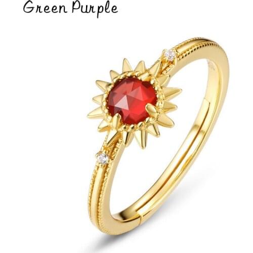 Green Purple 925 Sterling Silver Rings Garnet Sun Flower For Women Gold Wedding Trend Fine Jewellery Anillos Rings for Women