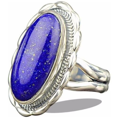 L&P Retor Ethnic Style Ring for women,Elegance Natural Lapis Lazuli Lady Sterling-silver-jewelry Adjustable Ring Freeshipping