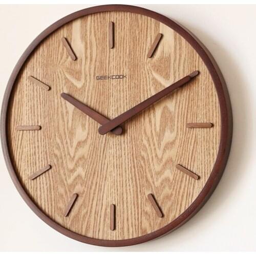 14 inch household silent clock Living room bedroom simple modern decorative pendant wooden quartz clock circular