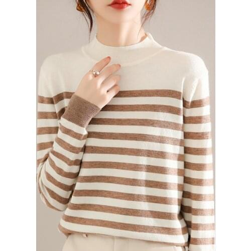 2021 woman winter 100% Cashmere sweaters knitted Pullovers jumper Warm Female O-neck blouse striped long sleeve clothing
