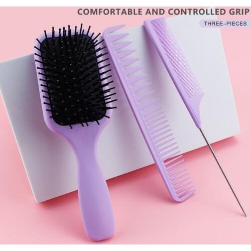 3Pcs/Set Plastic Purple Color Detangling Hair Brush For Barber Scalp Massage Curly Hair Comb Set Beauty Hairdressing Products