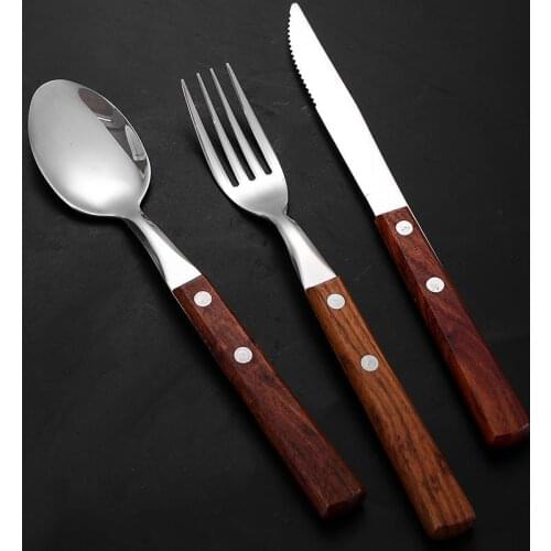 304 stainless steel Steak & amp; fork & amp; wooden spoon set