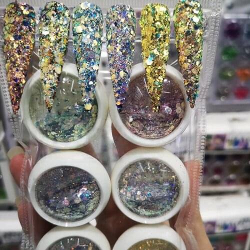 6Box/set Nail Holographic Glitter Flake Multi-color Ultra-thin Chunky Flake Powder Sequin Nails Tip Art Glitter Holo 3D Flake,JK