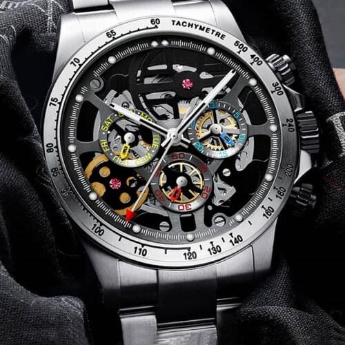 HAIQIN Automatic Watch Men Skeleton Mechanical Watches Men Stainless Steel Business Sport Watches For Men Relogio Masculino 2020