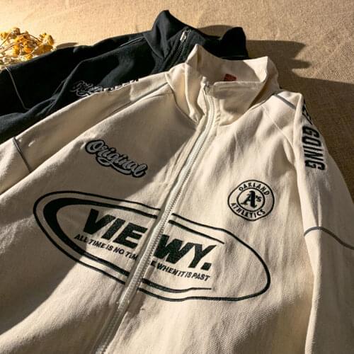 Spring autumn new loose baseball uniform jacket Korean trend vintage casual handsome all-match reflective coat men women tops