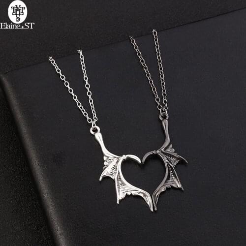 Wholesale 10 Pieces Personality Gothic Heart Wing Necklace Couple Retro Bat Heart Pendant Angel Devil Retro Declaration Necklace